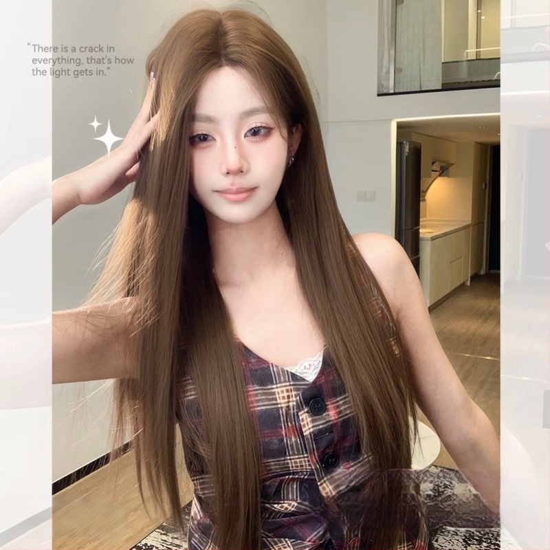 Női paróka koreai stílusban, hosszú, egyenes barna haj, lace front, teljes paróka