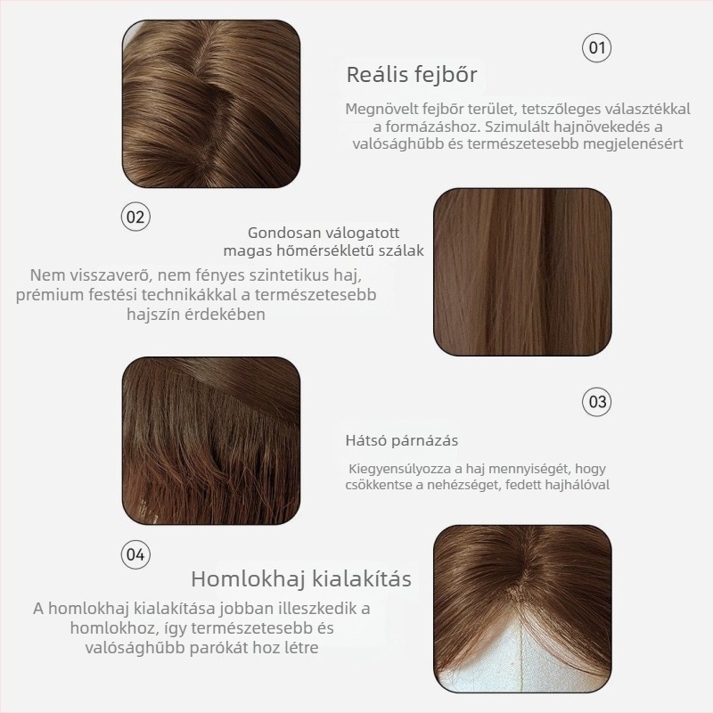 Női paróka koreai stílusban, hosszú, egyenes barna haj, lace front, teljes paróka