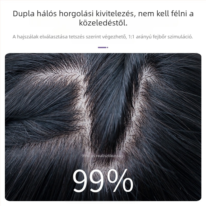 Női számára készült, valódi emberi hajból készült hajdarabka, a fejtetőn lévő fehér haj fedése, könnyű, varrat nélküli, egy darabos, teljesen kézzel készített paróka valódi hajból