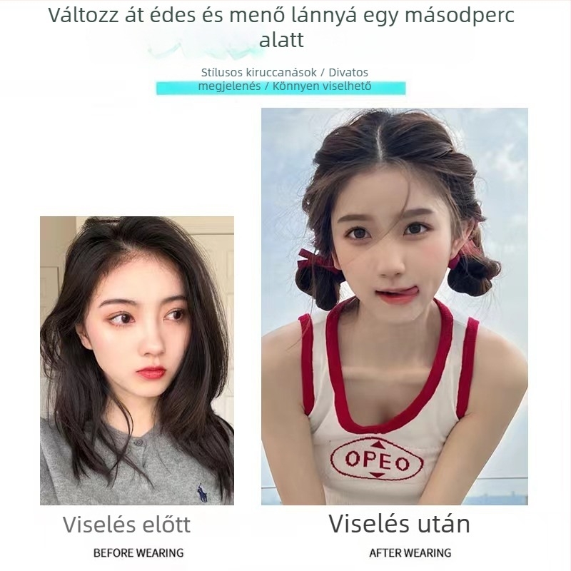 Masnis paróka szalaggal, női konty, két copf