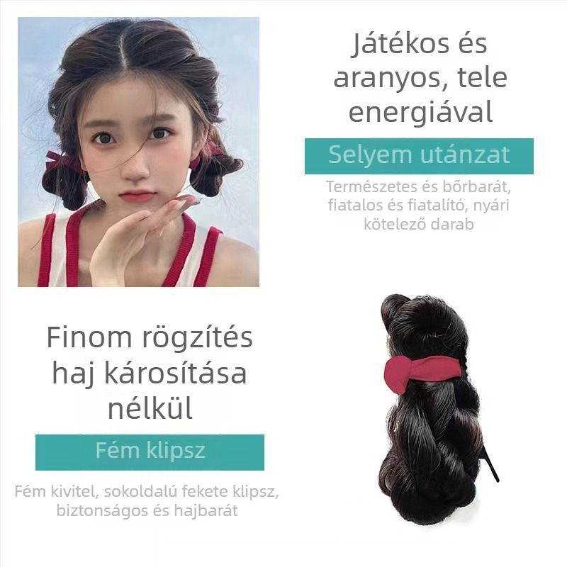 Masnis paróka szalaggal, női konty, két copf