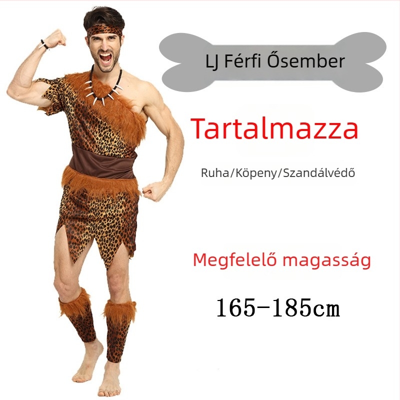 Uniszex leopárd mintás primitív bennszülött jelmez Halloweenre és szerepjátékhoz - poliészter