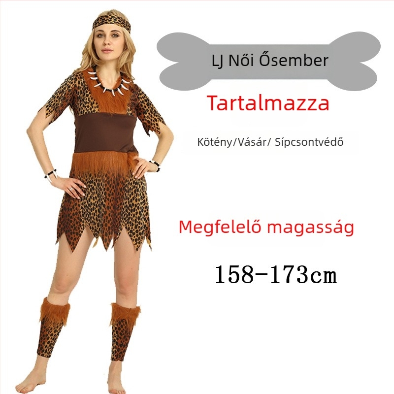 Uniszex leopárd mintás primitív bennszülött jelmez Halloweenre és szerepjátékhoz - poliészter