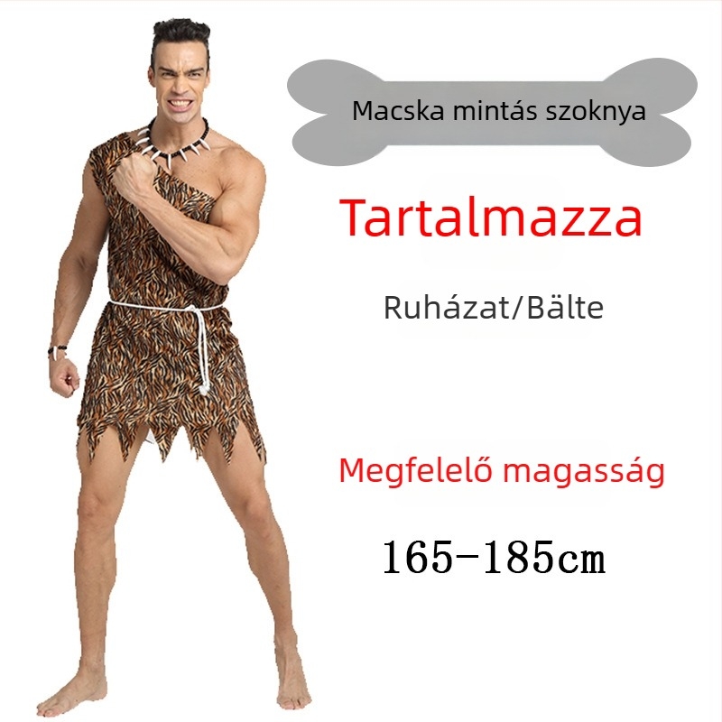 Uniszex leopárd mintás primitív bennszülött jelmez Halloweenre és szerepjátékhoz - poliészter