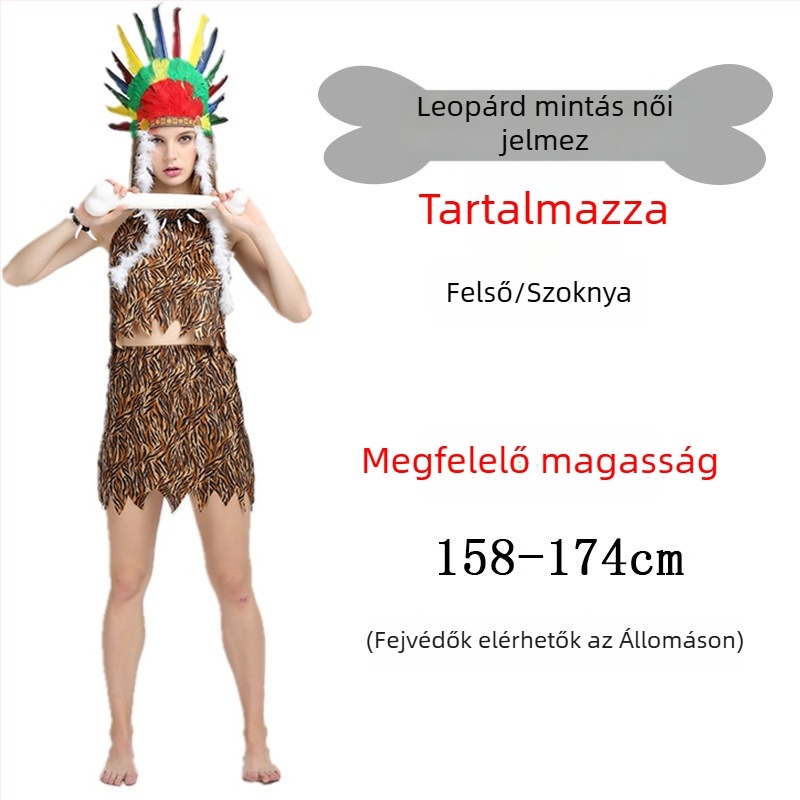 Uniszex leopárd mintás primitív bennszülött jelmez Halloweenre és szerepjátékhoz - poliészter