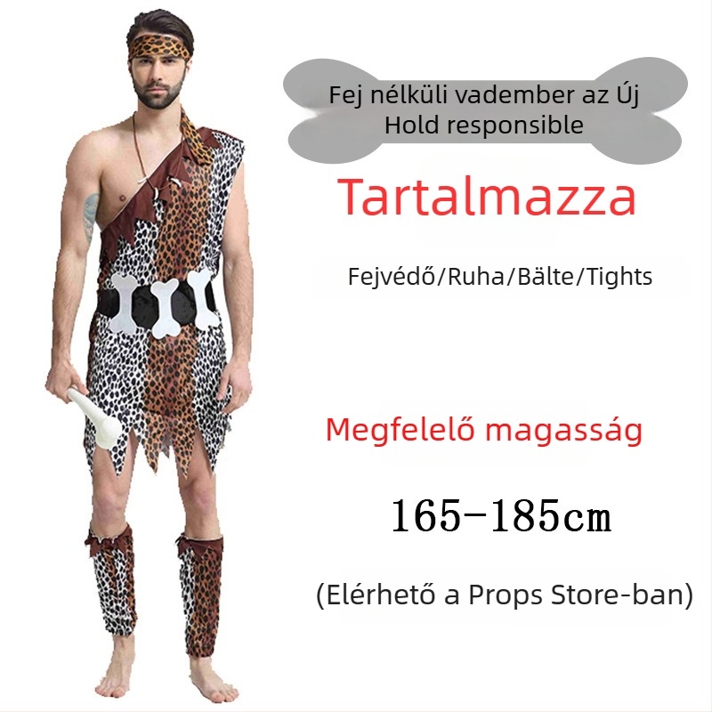 Uniszex leopárd mintás primitív bennszülött jelmez Halloweenre és szerepjátékhoz - poliészter