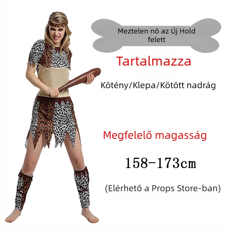 Uniszex leopárd mintás primitív bennszülött jelmez Halloweenre és szerepjátékhoz - poliészter