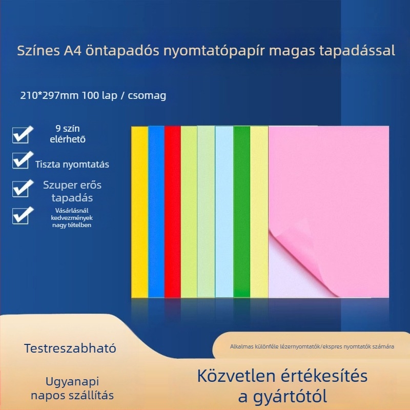 Hirdetési célú öntapadós nyomathordozó, magas tapadás, hőtranszferes nyomtatás, forró olvadék ragasztó, hátlap