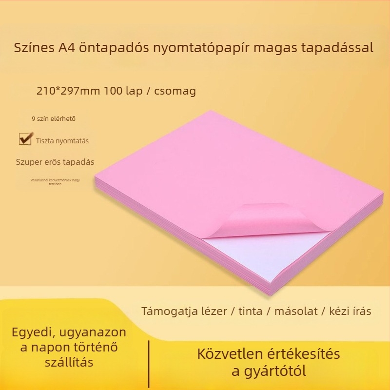 Hirdetési célú öntapadós nyomathordozó, magas tapadás, hőtranszferes nyomtatás, forró olvadék ragasztó, hátlap