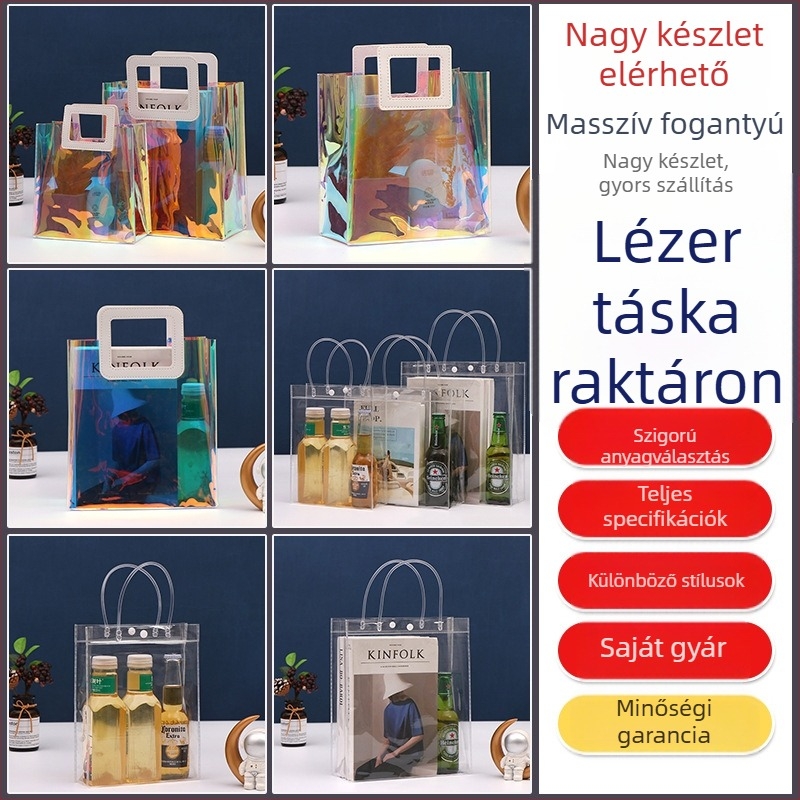 Tairui PVC bevásárló táska, irizáló lézeres felület, kétszeres rétegű konstrukció, univerzális táska