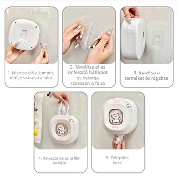 Falihoz szerelhető műanyag fóliatartó doboz aranyos kiskutyás mintával, telepítés nélkül, modern egyszerű stílus