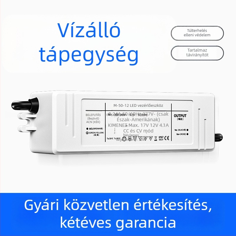 LED vetítő lámpa tápegység állandó árammal és feszültséggel, IP67 vízálló, Waterproof sorozat, kapcsoló tápegység, tömeg 0.225 kg