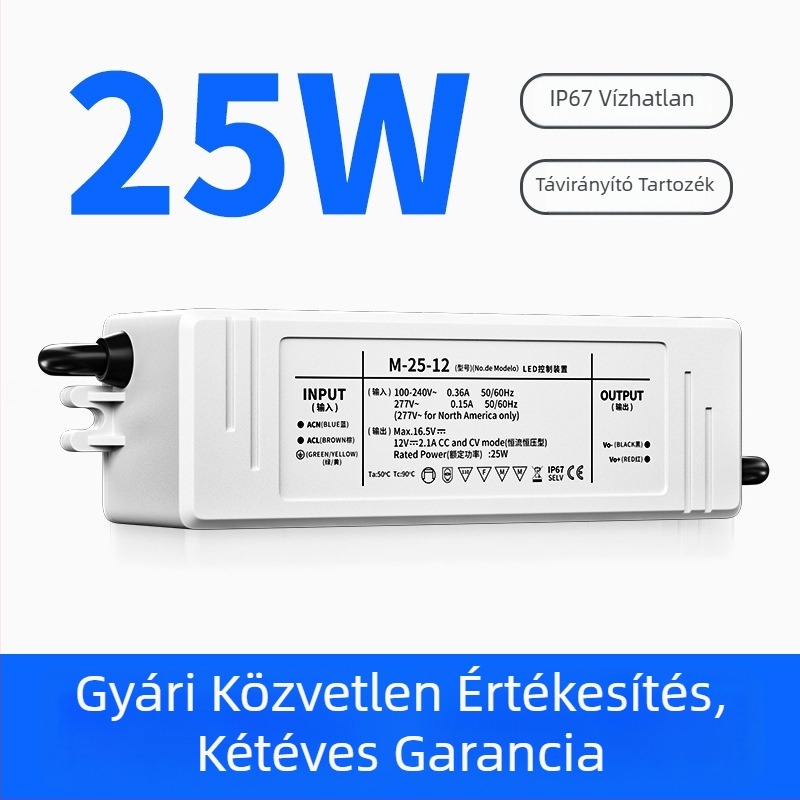 LED vetítő lámpa tápegység állandó árammal és feszültséggel, IP67 vízálló, Waterproof sorozat, kapcsoló tápegység, tömeg 0.225 kg