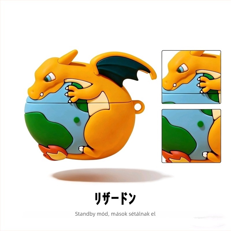 AirPods Pro 2 védőtok - 3D tüzes sárkány (PVC; teljes fedettség, rajzfilm stílus; Drip Glue; Apple)