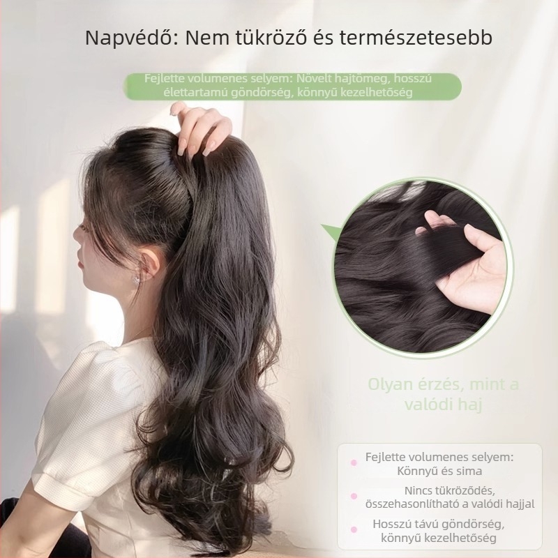 Póthair paróka - hosszú göndör haj, nagy hullámok, csipeszes mechanizmus, modell: hullámos farok, haj anyaga: hőálló huzal