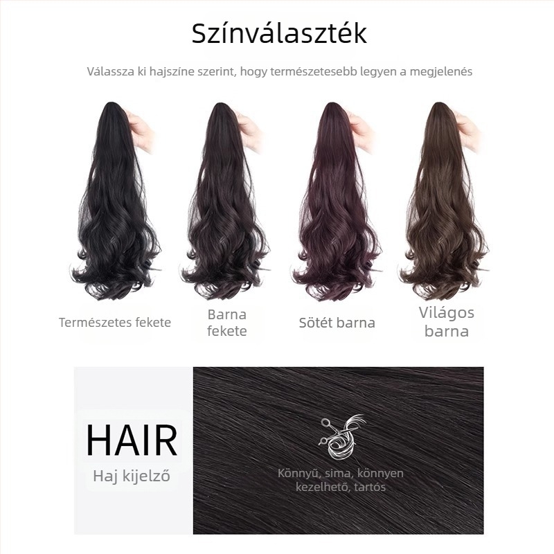 Póthair paróka - hosszú göndör haj, nagy hullámok, csipeszes mechanizmus, modell: hullámos farok, haj anyaga: hőálló huzal