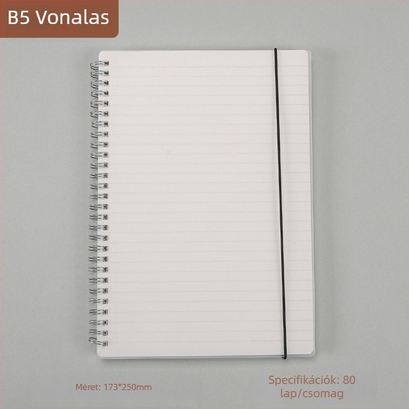 PP borítású spirálkötéses notesz, egyszerű dizájn, A5 rácsos és vízszintes vonalas oldalakkal, üres lapokkal, A4-es jegyzetfüzet