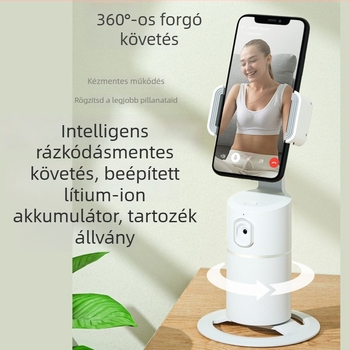 Mobiltelefonos gimbal stabilizátor intelligens követéssel és arcfelismeréssel, 360° forgás, telepítés nélkül, ABS burkolat, univerzális asztali állvány