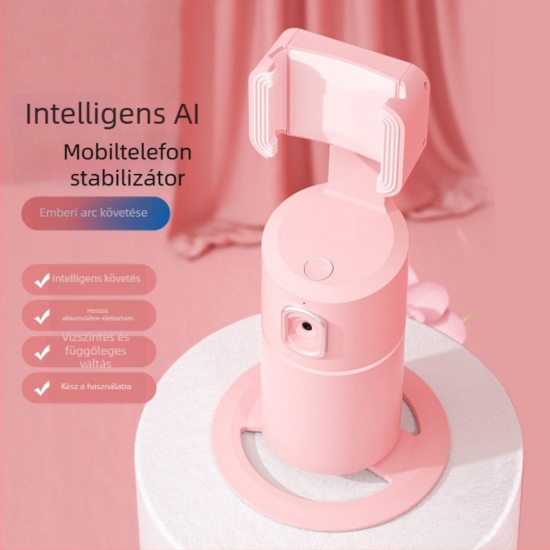 Mobiltelefonos gimbal stabilizátor intelligens követéssel és arcfelismeréssel, 360° forgás, telepítés nélkül, ABS burkolat, univerzális asztali állvány