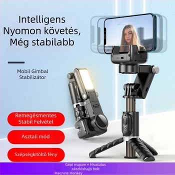 Machine Monkey mobiltelefon stabilizátor – 3-tengelyes gimbal, arc követés, kézi tartó élő adásra, beépített világítás, modell Q18, ABS + alumínium ötvözet, Bluetooth, távirányító