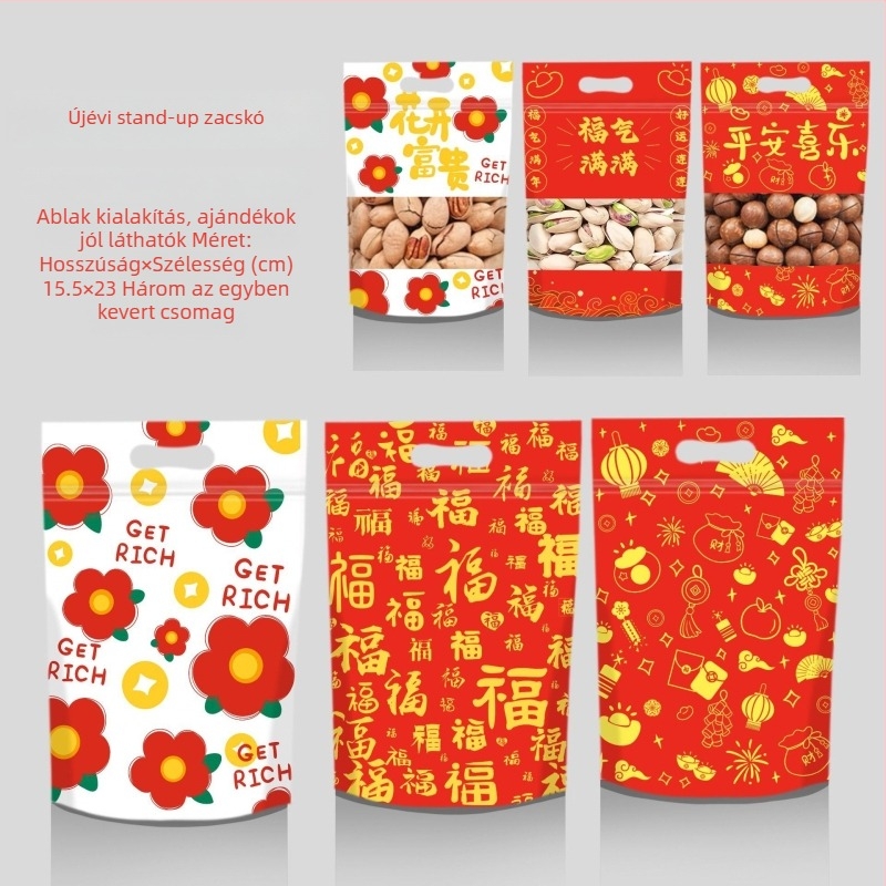 Nugát csomagoló taska Snowflake Crispy, Zhejiang, Kína; Anyag: kompozit műanyag tasak; Cél: élelmiszer csomagolás; Zárási hossz: 10–30 cm