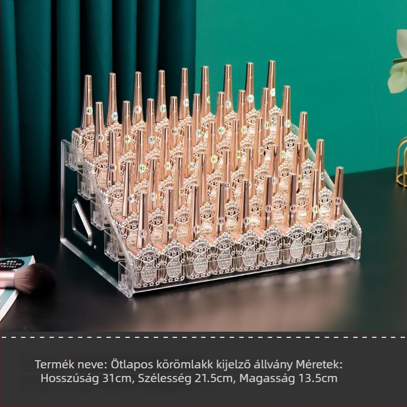 Rúzs és körömlakk kijelző rekeszekkel, PS műanyag asztali kozmetikai rendező, 1 L kapacitás