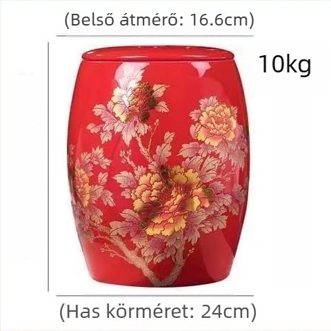 Kerámia rizstároló edény fedővel, zárt, 10–20 kg kapacitás, nedvességálló és rovarálló
