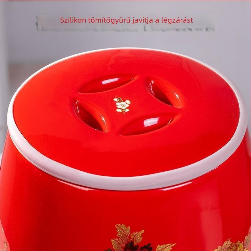 Kerámia rizstároló edény fedővel, zárt, 10–20 kg kapacitás, nedvességálló és rovarálló