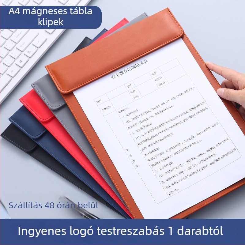 A4-es méretű bőr írótábla clamp – erős mágneses rögzítés, 5 mm lemezvastagság, irodai megbeszélésekhez