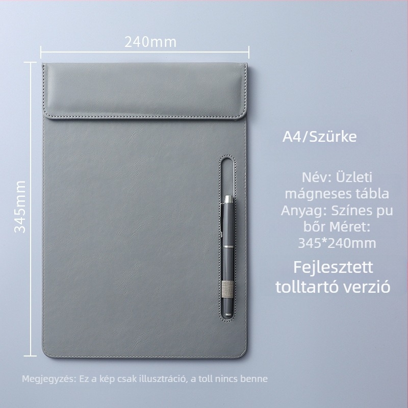 A4-es méretű bőr írótábla clamp – erős mágneses rögzítés, 5 mm lemezvastagság, irodai megbeszélésekhez