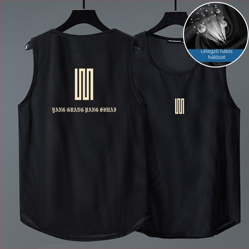 Laza szabású ujjatlan T‑shirt mellény, nejlon Ice-silk háló, 84% nejlon, gyors száradású, nyári sporthoz