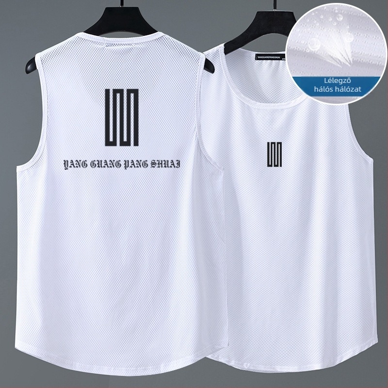 Laza szabású ujjatlan T‑shirt mellény, nejlon Ice-silk háló, 84% nejlon, gyors száradású, nyári sporthoz