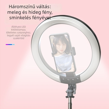 P100RGBA Selfie pálca világítással, alumínium ötvözet, Bluetooth távirányító, telefon stabilizátor, háromlábú állvány
