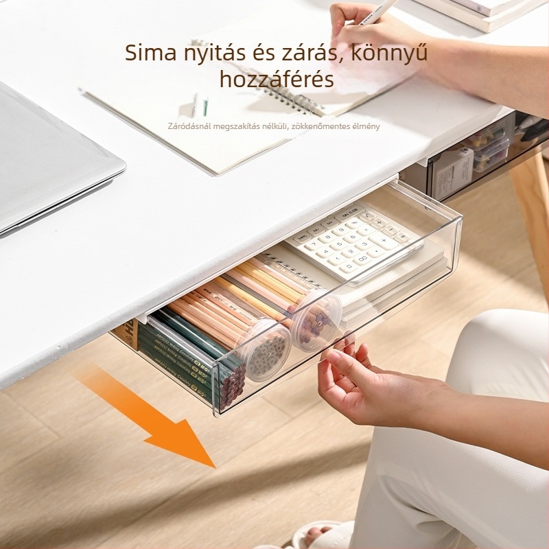 Íróasztal alatti fiókos tároló – ABS+PET műanyag, 2L kapacitás, modell 8808, porálló, átlátszó