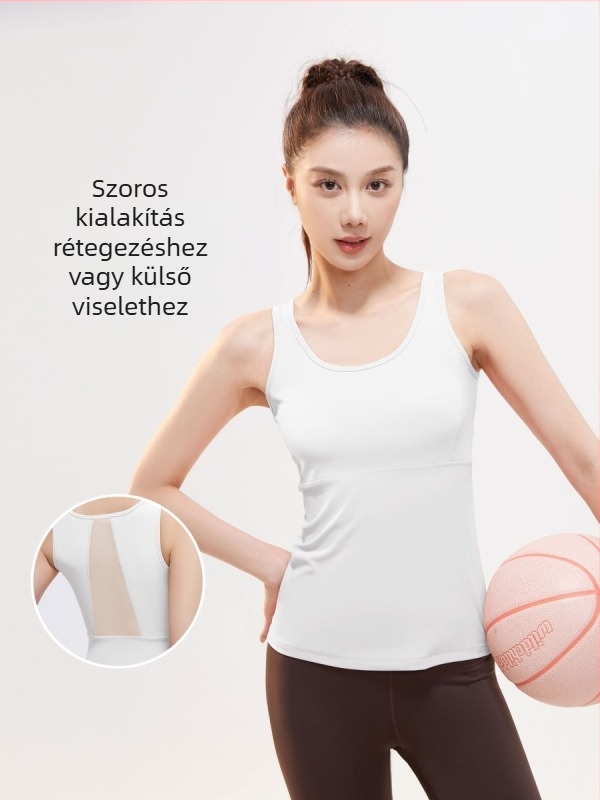 Jóga felső hálós hátú, légáteresztő, gyorsan száradó anyagú, poliészter-spandex (82,5%/17,5%), női fazon, szorosan illeszkedő