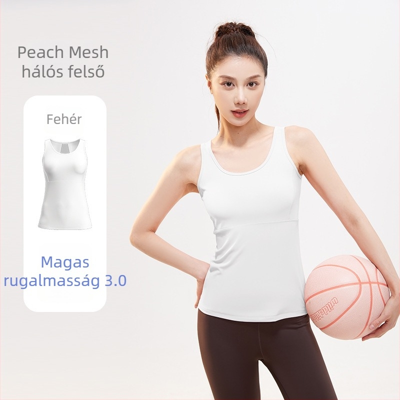 Jóga felső hálós hátú, légáteresztő, gyorsan száradó anyagú, poliészter-spandex (82,5%/17,5%), női fazon, szorosan illeszkedő