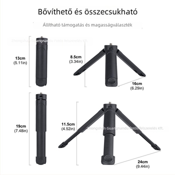 Hordozható mini kétrészes teleszkópos állvány mobiltelefonhoz – ABS anyag, terhelhetőség legfeljebb 2 kg, súly 83 g, stabil felvétel