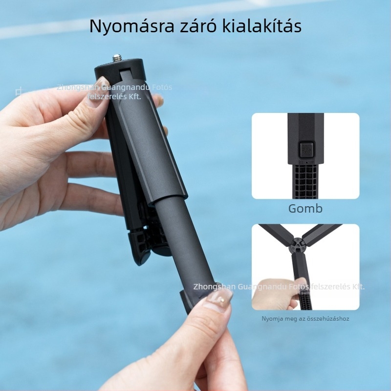 Hordozható mini kétrészes teleszkópos állvány mobiltelefonhoz – ABS anyag, terhelhetőség legfeljebb 2 kg, súly 83 g, stabil felvétel