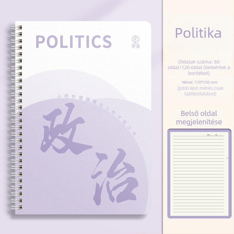 Spirálkötéses füzet, PP borító, faipari cellulóz alapú papír, 80 g/m², 50–100 oldal