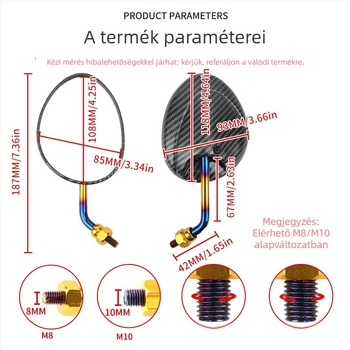 Motorkerékpár és elektromos robogó hátsó tükre – forgatható ovális tükör szénszálas reflektorral, üveg + ABS burkolat