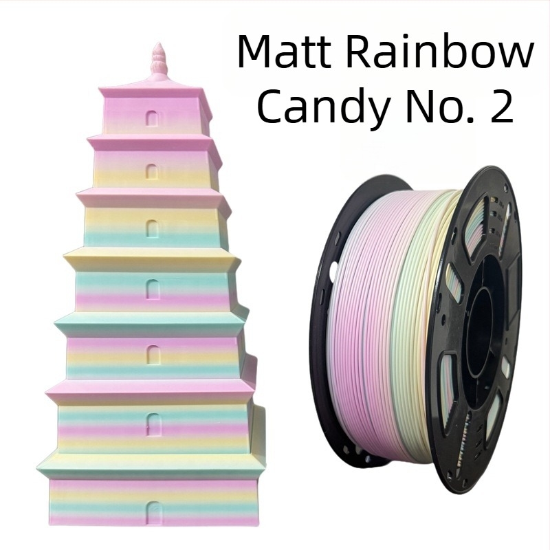 PLA filament 3D nyomtatáshoz — szatén szivárvány-gradiens matt felület, 1 kg, méretpontosság ±0,02 mm
