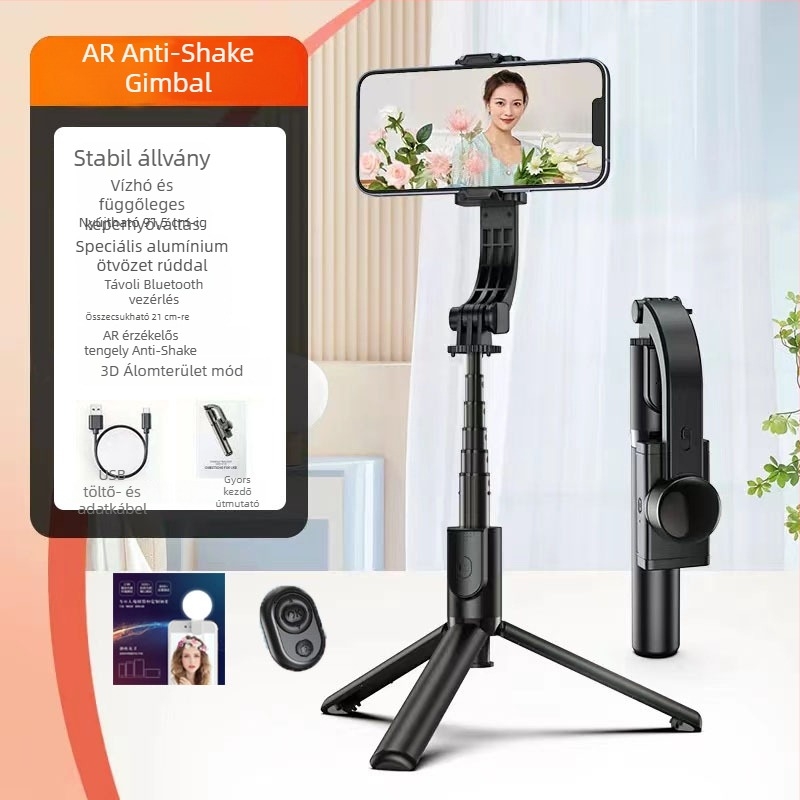 Telefonos gimbal stabilizátor – kézben tartott, rezgésmentes felvétel, telefon-tartó, selfie háromlábas állvány, Bluetooth és távvezérlő
