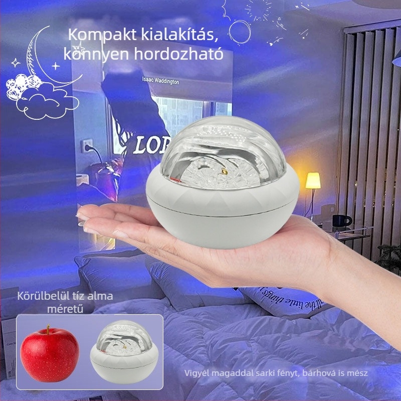 Északi fény és csillagos ég projektor, forgó hangulatlámpa éjjeliszekrényhez, kompakt asztali lámpa