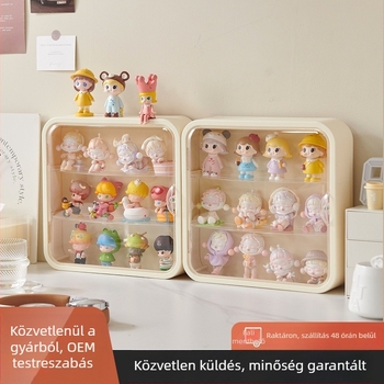 Figurák tároló doboza — falra szerelhető, porálló, kétfunkciós kiállítási szekrény babáknak; PET műanyag, 1 L kapacitás