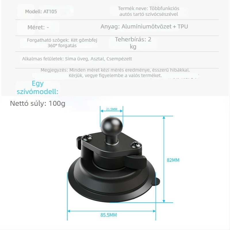 Weijiesi Univerzális autós telefontartó vákuumos alap és golyófej, anyag: műanyag + alumíniumötvözet