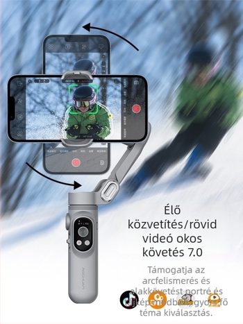 Okawa mobiltelefon-stabilizátor, kompakt összecsukható gimballal vlogoláshoz és élő közvetítéshez; Bluetooth támogatott; távirányító nélkül; testreszabás támogatott; licencelhető magánmárka