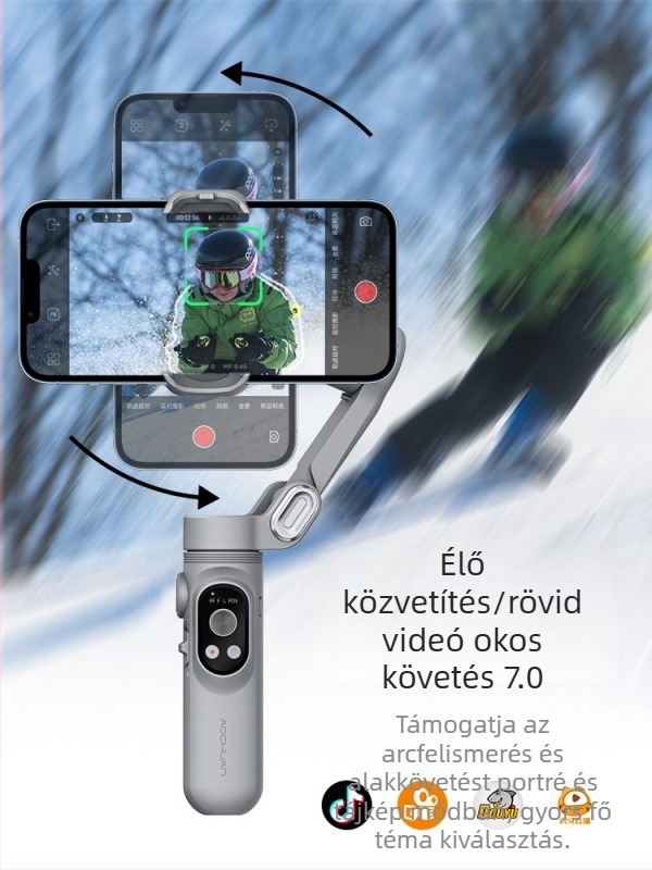 Okawa mobiltelefon-stabilizátor, kompakt összecsukható gimballal vlogoláshoz és élő közvetítéshez; Bluetooth támogatott; távirányító nélkül; testreszabás támogatott; licencelhető magánmárka