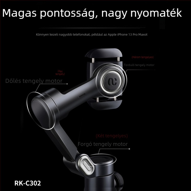 Összecsukható háromtengelyes gimbal okostelefonhoz, követés, modell C302, alumíniumötvözet, Bluetooth-támogatás