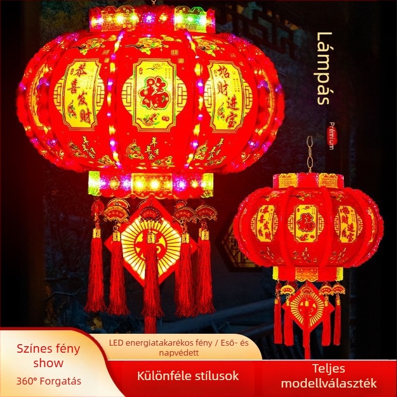 LED színes forogó lámpás, kerek függő lámpa erkélydekorációhoz — népművészet, modern minimalista stílus, világító funkció