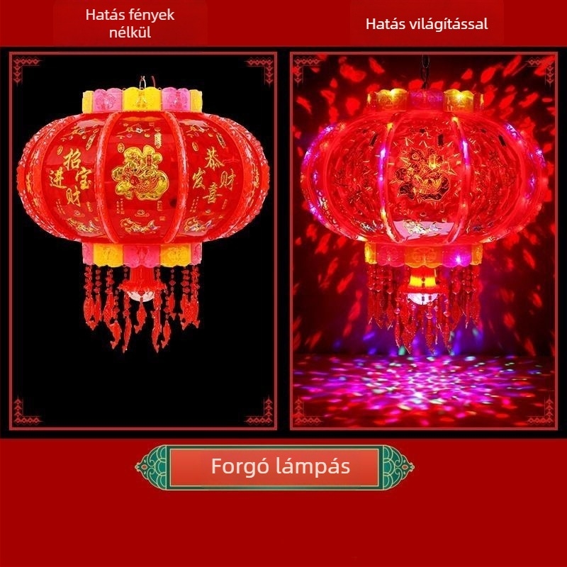 LED színes forogó lámpás, kerek függő lámpa erkélydekorációhoz — népművészet, modern minimalista stílus, világító funkció